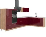 Vicco Eckk&uuml;che, Bordeaux, Eiche, Holzwerkstoff, Formgebogen, 347x153.6x60 cm,