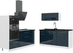 Vicco K&uuml;chenzeile, Dunkelblau, Wei&szlig;, Holzwerkstoff, Rechteckig, 340x153.6x60...
