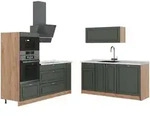 Vicco K&uuml;chenzeile, Gr&uuml;n, Eiche, Holzwerkstoff, Rechteckig, 340x153.6x60 cm,