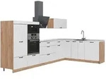Vicco Eckk&uuml;che, Wei&szlig;, Eiche, Holzwerkstoff, Formgebogen, 347x153.6x60 cm,...