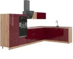 Vicco Eckk&uuml;che, Bordeaux, Eiche, Holzwerkstoff, Formgebogen, 347x153.6x51.6 cm,