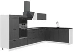 Vicco Eckk&uuml;che, Dunkelgrau, Wei&szlig;, Holzwerkstoff, Formgebogen, 347x153.6x60 cm,