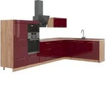 Vicco Eckk&uuml;che, Bordeaux, Eiche, Holzwerkstoff, Formgebogen, 347x153.6x60 cm,