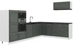 Vicco Eckk&uuml;che, Gr&uuml;n, Wei&szlig;, Holzwerkstoff, Formgebogen, 327x153.6x51.6 cm,