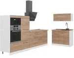 Vicco K&uuml;chenzeile, Eiche, Wei&szlig;, Holzwerkstoff, Rechteckig, 380x153.6x60 cm,