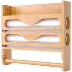 Relaxdays Wandrollenhalter, Hellbraun, Holz, Metall, Kunststoff, Bambus, 35x27x7 cm,