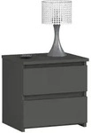 Akord Nachtschrank, Grau, Holzwerkstoff, Nachbildung, 2 Schubladen,