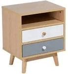 Beliani Nachttisch, Grau, Hellbraun, Wei&szlig;, Holzwerkstoff, 40x48x30 cm, Schlafzimmer,