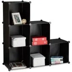 Relaxdays Stufenregal, Schwarz, Kunststoff, Metall, 110x110x35 cm, Wohnzimmer,