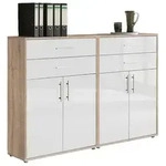 Mid.you Aktenschrank, Sonoma Eiche, Wei&szlig; Hochglanz, Holzwerkstoff, 2 F&auml;cher, 4