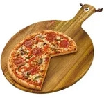 Relaxdays Pizzabrett, Hellbraun, Holz, Metall, 28x37.5 cm, K&uuml;chenzubeh&ouml;r,