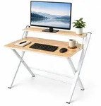 Relaxdays Schreibtisch, Wei&szlig;, Holzwerkstoff, Metall, 70x82x56 cm, Arbeitszimmer,