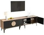 Modfu Tv-Lowboard, Schwarz, Holzwerkstoff, 180x49x35 cm, Wohnzimmer, Wohnw&auml;nde,