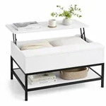 Relaxdays Couchtisch, Wei&szlig;, Holzwerkstoff, Metall, 86.5x58x90 cm, Wohnzimmer,