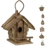 Relaxdays Vogelhaus, Braun, Holz, Textil, 20.5x28.5x17.5 cm, Gartenzubeh&ouml;r,
