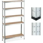Relaxdays Schwerlastregal, Silber, Metall, Holzwerkstoff, 100x180x30 cm, Freizeit,