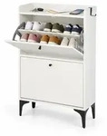 Relaxdays Schuhkipper, Wei&szlig;, Holzwerkstoff, Metall, 80x102x24 cm, Garderobe,