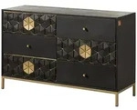 Massivmoebel24 Sideboard, Grau, Holz, Echtholz,Mangoholz, 6 Schubladen,...