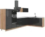 Vicco Eckk&uuml;che, Dunkelgrau, Eiche, Holzwerkstoff, Formgebogen, 347x153.6x60 cm,