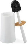 Relaxdays Toilettenb&uuml;rste, Wei&szlig;, Kunststoff, Holz, 12x39x12 cm, Badezimmer, WC
