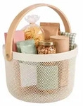 Relaxdays Korb, Creme, Metall, Holz, 27.5x30x25.5 cm, Ordnen & Aufbewahren,