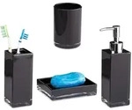 Relaxdays Badaccessoires-Set, Schwarz, Kunststoff, 12x19.5x9 cm, Badaccessoires