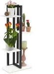 Relaxdays Blumenregal, Wei&szlig;, Schwarz, Metall, Holzwerkstoff, 42.5x93x22.5 cm,