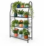 Relaxdays Pflanzenregal, Schwarz, Metall, 71x114x24.5 cm, Wohnzimmer,