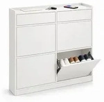 Relaxdays Schuhkipper, Wei&szlig;, Holzwerkstoff, 98x95x19 cm, Garderobe,