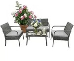 Relaxdays Gartenlounge-Set, Grau, Kunststoff, Metall, Textil, Loungem&ouml;bel,