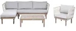Beliani Lounge-Set, Creme, Braun, Grau, Holz, L-Form, Loungem&ouml;bel,...