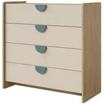 Mirjan24 Kinderkommode, Eiche, Blau, Holzwerkstoff, 4 Schubladen, Rechteckig,
