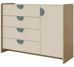 Mirjan24 Kinderkommode, Eiche, Blau, Holzwerkstoff, 4 Schubladen, Rechteckig,