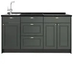 Vicco K&uuml;chenblock, Gr&uuml;n, Anthrazit, Holzwerkstoff, Rechteckig, 150x81.2x60 cm,