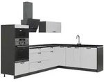 Vicco Eckk&uuml;che, Wei&szlig;, Anthrazit, Holzwerkstoff, Formgebogen, 287x153.6x51.6...