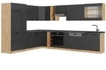 Vicco Eckk&uuml;che, Dunkelgrau, Eiche, Holzwerkstoff, Formgebogen, 347x206.8x51.6...