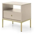 Masseno Nachttisch, Beige, Gold, Holzwerkstoff, 1 Schubladen, 53.6x56.2x39 cm,