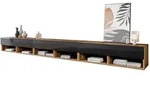 P & B Lowboard A300, Eiche Wotan, Schwarz Hochglanz, Kunststoff, 300x30x31 cm,...