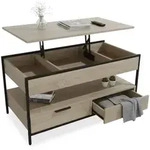 Relaxdays Couchtisch, Hellbraun, Holzwerkstoff, Metall, 100x63x50 cm, Wohnzimmer,