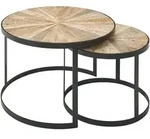 Kadima Design Couchtisch, Braun, Metall, Echtholz,Mangoholz, Rund,Rund,