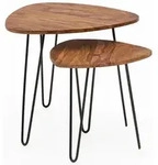Kadima Design Beistelltisch, Braun, Metall, Echtholz, Dreieckig,Konisch, Haarnadel,