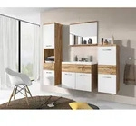 P & B Badezimmer, Eiche Wotan, Wei&szlig; Hochglanz, Holzwerkstoff, 5-teilig, 2...
