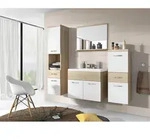 P & B Badezimmer, Eiche, Wei&szlig; Hochglanz, Holzwerkstoff, 5-teilig, 2 F&auml;cher, 5