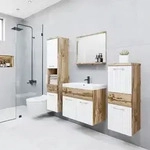 P & B Badezimmer, Wei&szlig;, Eiche Wotan, Holzwerkstoff, 5-teilig, 2 F&auml;cher, 5