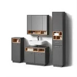 Livinity&reg; Badm&ouml;bel-Set, Anthrazit, Holzwerkstoff, 16 F&auml;cher, 1 Schubladen,