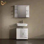 Livinity&reg; Badm&ouml;bel-Set, Wei&szlig; Hochglanz, Holzwerkstoff, 7 F&auml;cher, 3...