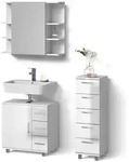 Livinity&reg; Badm&ouml;bel-Set, Wei&szlig; Hochglanz, Holzwerkstoff, 7 F&auml;cher, 8...