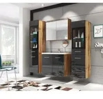 P & B Badezimmer, Schwarz Hochglanz, Eiche Wotan, Glas, Holzwerkstoff,...