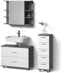 Livinity&reg; Badm&ouml;bel-Set, Wei&szlig;, Anthrazit, Holzwerkstoff, 8 F&auml;cher, 5...