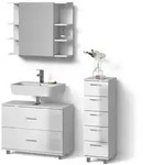 Livinity&reg; Badm&ouml;bel-Set, Wei&szlig; Hochglanz, Holzwerkstoff, 8 F&auml;cher, 5...